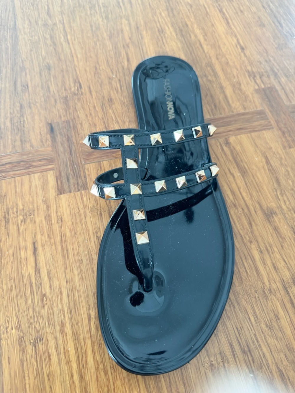 Fashion Nova Black Jelly Sandals with Gold Studs